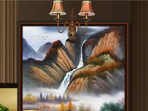  新中式高山流水唯美风景油画玄关壁画图片设计素材高清模板下载149.49mb立体玄关大全