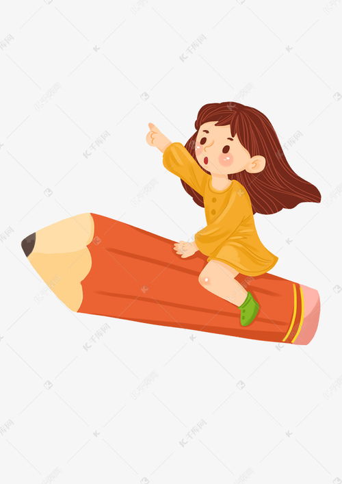  开学季骑着铅笔飞行的卡通小女孩卡通形象素材图片免费下载千库网