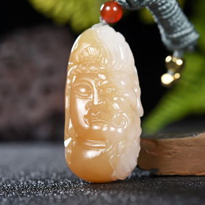  和田玉糖白玉一念之间佛魔挂件