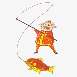  2019新年提着鱼的卡通猪猪手绘插画图片素材其他格式下载动漫人物大全