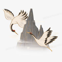  中国风仙鹤山水插画元素png图片素材下载中国png熊猫办公