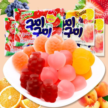  韩国进口乐天混合水果味草莓味软糖70g4袋儿童休闲糖果零食qq橡皮糖图片大全邮乐官方网站
