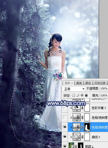  photoshop打造唯美的秋季暗调青蓝色外景婚片