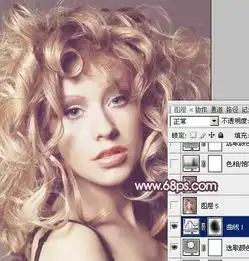  ps调出淡紫色卷发美女头像照片