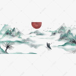  卡通手绘古风水彩山水风景画素材图片免费下载千库网