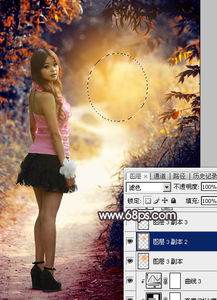 怎么样使用photoshop调出暗调秋色秋色树林路边的人物图片2