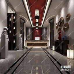  中式茶社过道走廊前台3d模型