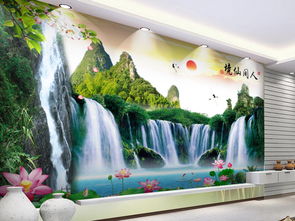  高山流水山水画风景画瀑布图电视背景墙图片设计素材高清psd模板下载128.51mb中式电视背景墙大全