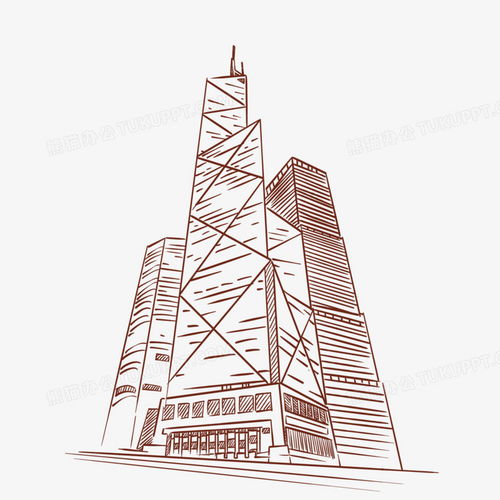  手绘线稿香港中银大厦免抠元素png图片素材下载手绘png熊猫办公
