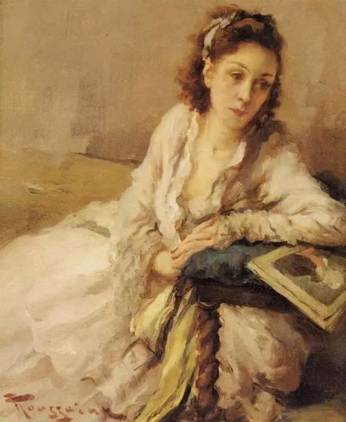 端正秀丽的美女油画︱比利时画家弗尔南图森特绘画作品
