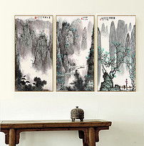  三联水墨山水中式国画有框无框装饰画图片设计素材高清模板下载43.48mb森林风景装饰画大全