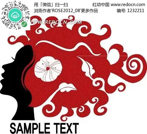  花朵组成的美女卷发剪影矢量素材卡通人物矢量图下载1232211