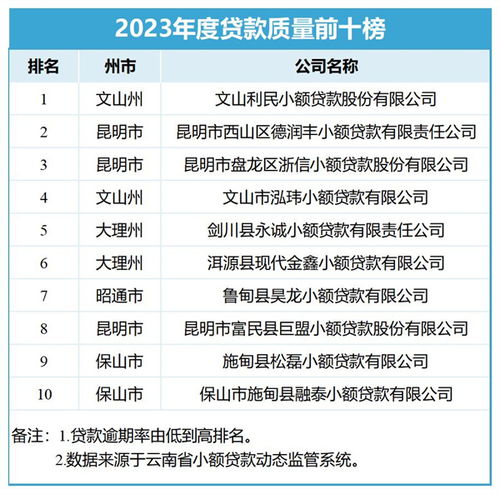  云南省小额贷款公司2023年度业务指标排名光荣榜发布
