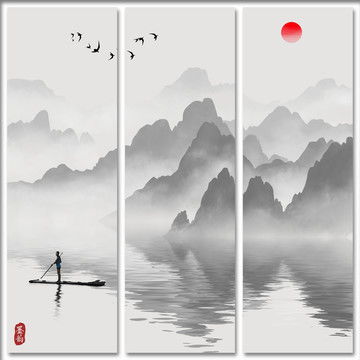  墨染禅境,新中式山水画设计模板下载画册宣传单广告素材下的海报设计设计模板