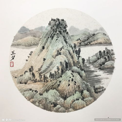  国画青绿山水图摄影图