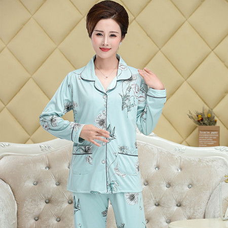  中年妈妈款睡衣妇女士秋季纯棉长袖中老年人家居服套装图片大全邮乐官方网站