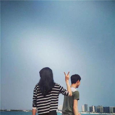  海边唯美小清新一人两张情侣头像蓝色的恋爱
