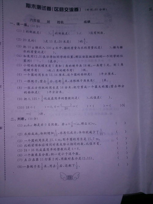  小学数学谁能帮我做做我的试卷啊点击我头像看我的问题就有了
