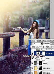  photoshop调色给栏杆边女孩唯美逆光效果