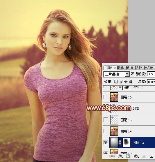  ps设计外景美女照片的怀旧色调教程