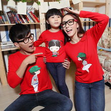  thecouplepig2013新款亲子装长袖家庭装母子母女装红军一家