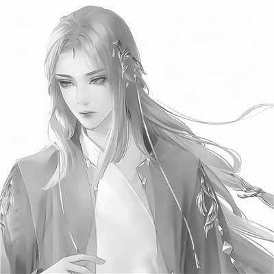  古风动漫情头黑白漫画一对