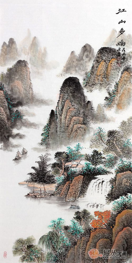  玄关挂什么画风水好写意竖幅山水画装饰最合适