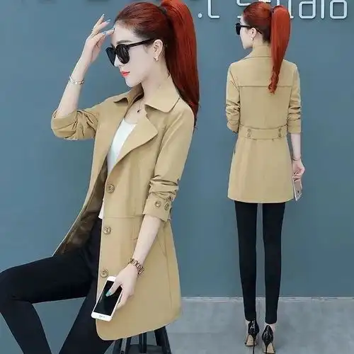  红色风衣女中长款2019秋冬新款时尚外套矮个子女士百搭秋季上衣潮