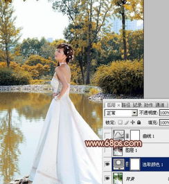 photoshop将海景人物图片调成古典暗黄色