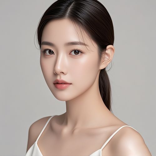  纯色背景,亚洲美女半身照,轻微侧脸模特拍摄ai