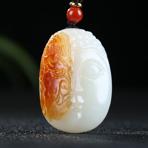  和田玉糖白玉一念之间佛魔挂件
