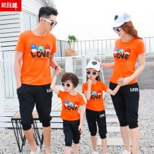  亲子装夏装短袖t恤纯棉宽松可爱小动物母女母子装一家三口家庭装