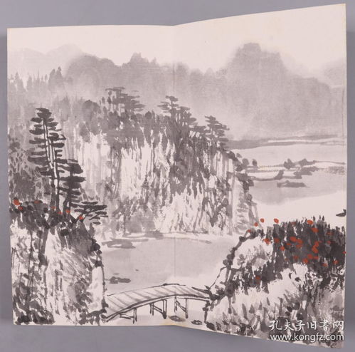  北京画家石德华丙寅年1986水墨山水画帆影动江晖经折装小册页一件钤印石道存hxtx381705