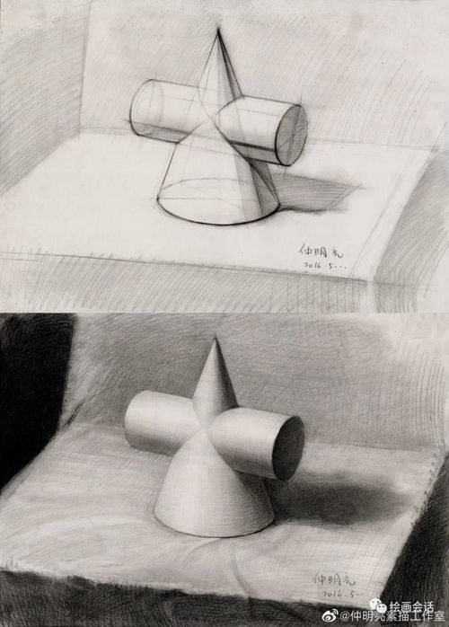  超精彩的一组几何体石膏素描作品赶紧码起来