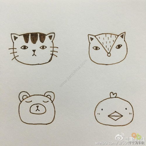  4组萌萌动物头像简笔画