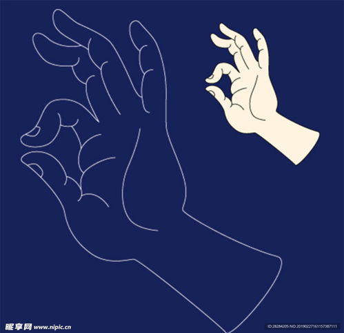  莲花手白描矢量素材设计图条纹线条