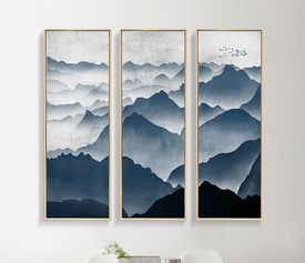  新中式装饰画连绵不绝水墨山水画三联画无框画