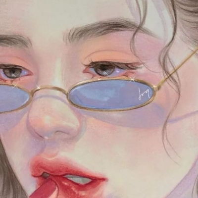  手绘女生头像唯美清新图片,嘴角上翘又眼泪下掉