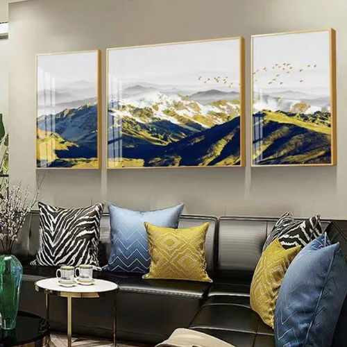  新款客厅卧室沙发背景墙装饰画现代轻奢有框画简约三联中式山水画