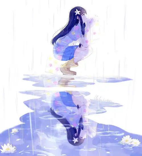  好看且有神秘感的蓝色系少女插画,感觉唯美而又空灵