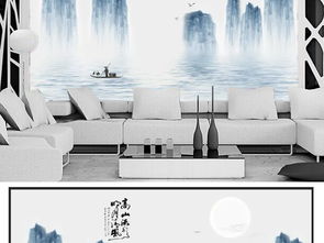  高山流水新中式水墨山水风景画电视背景墙壁画图片设计素材高清psd模板下载98.28mb中式电视背景墙大全