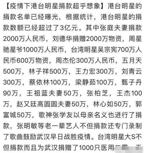  疫情下港,台明星捐款金额超3亿,网友吐槽内地明星捐款像随份子