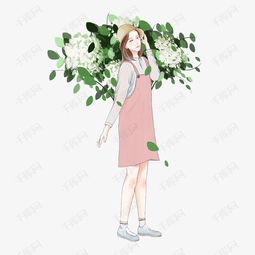  小清新手绘花丛中的少女png素材图片免费下载高清psd千库网图片编号10840538