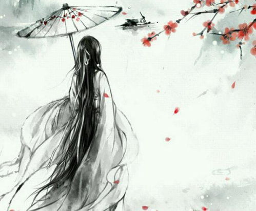  黑白背影长发飘飘动漫女生头像