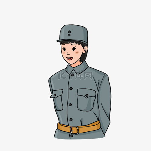  国庆节英姿飒爽的短发戴帽子的八路女兵插画素材图片免费下载千库网