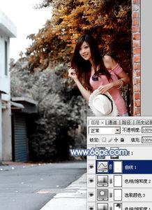  photoshop跳出黄色梦幻的街道外拍女生照片