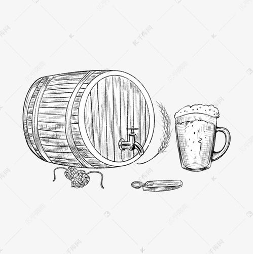  手绘风格速写黑白啤酒桶素材图片免费下载千库网
