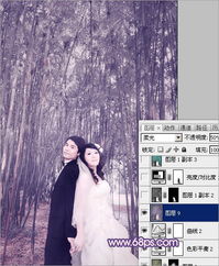  photoshop调出竹林人物图片柔和的蓝紫色