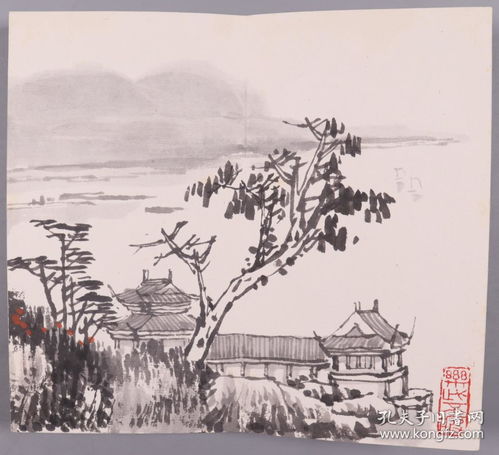  北京画家石德华丙寅年1986水墨山水画帆影动江晖经折装小册页一件钤印石道存hxtx381705