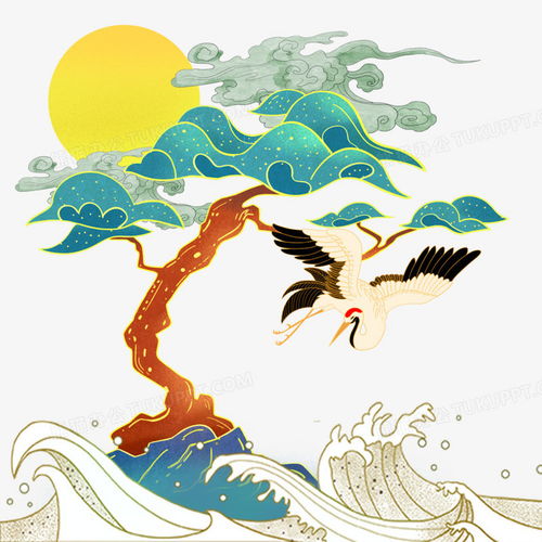  国潮风松树仙鹤祥云免扣png图片素材下载祥云png熊猫办公